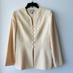 VTG Le Suit Blazer Ivory Embroidered Women 10 Formal Elegant 90s Church Suit